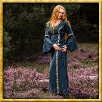 Baumwollkleid mit verzierter Bordüre - Blau