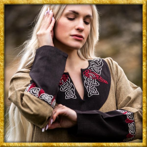 Wikingerkleid Idun mit Stickerei - Sand