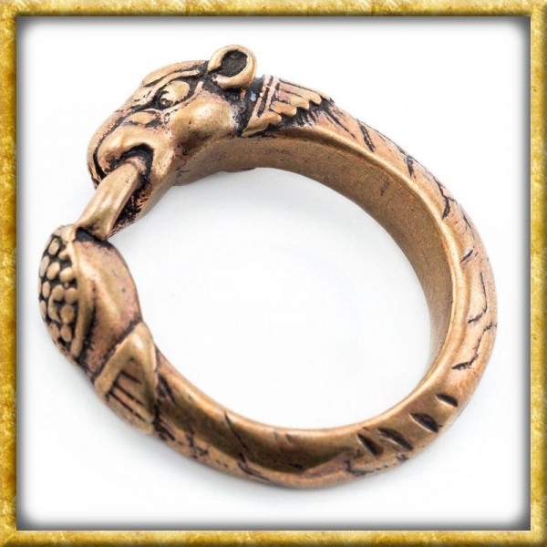 Wikinger Ring mit Hundekopf aus Bronze