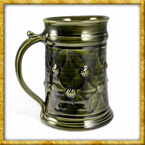 Bierkrug aus Ton Himbeer Muster - 0,5 Liter