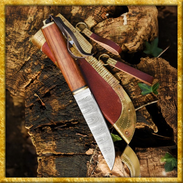 Wikinger Messer aus Damaststahl mit Holzgriff - Geschliffen