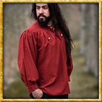 Mittelalterhemd mit Schnürkragen - Rot
