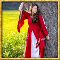 Edles Kleid mit Bordüre - Rot/Weiss