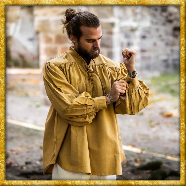 Mittelalter Hemd mit Kordelschnürung Yven - Honigbraun