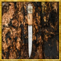 Wikingermesser aus Damaststahl mit verziertem Knochengriff - Geschliffen