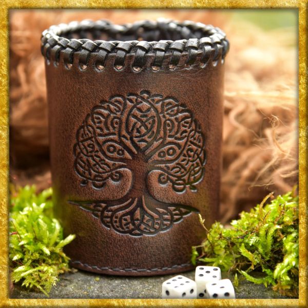 Würfelbecher aus Leder Yggdrasil