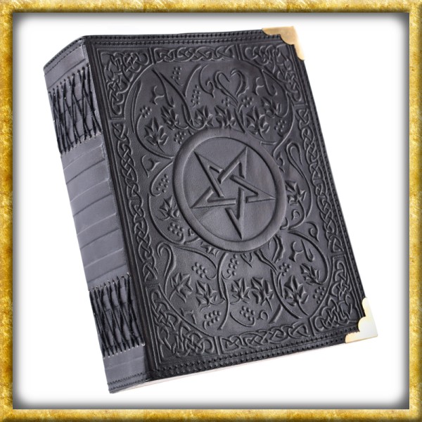 Schwarzes Lederbuch mit Pentagramm - 480 Seiten
