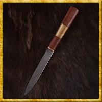 Wikingermesser aus Damaststahl mit Holz- und Messinggriff - Geschliffen