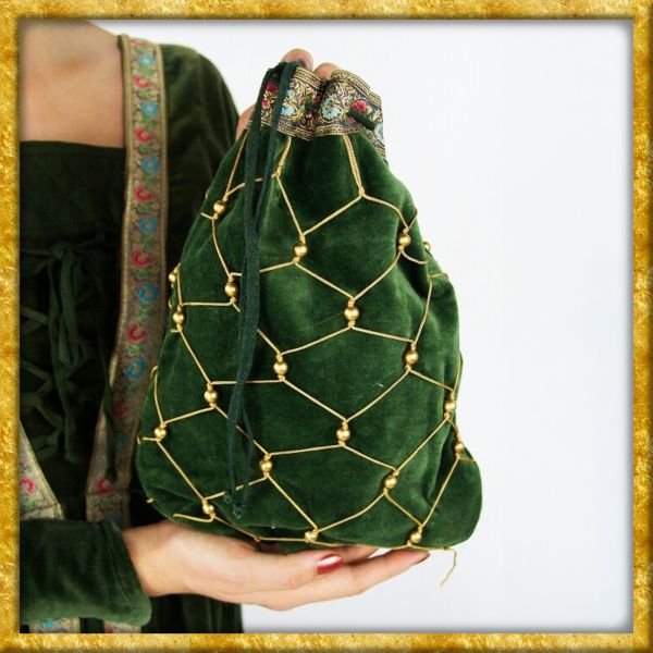 Edler Mittelalter Samtbeutel mit Verzierung - Grün