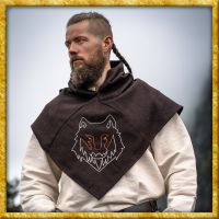 Wikinger Gugel Skjoldehamn mit Fenrir-Stickerei - Braun