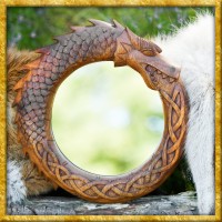 Handgeschnitzter Wandspiegel Midgardschlange aus Holz