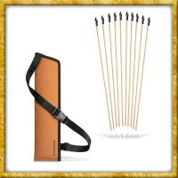Set aus 10 Holzpfeilen mit Gummispitze und Köcher - 42cm