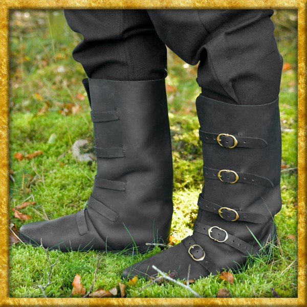 Mittelalterliche Stiefel mit Schnallen - Schwarz