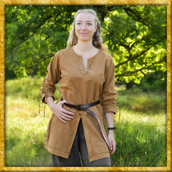 Mittelalter Tunika für Damen Yrsa Used-Look - Beige/Braun