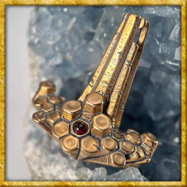 Thorshammer Anhänger Dimmuborgir aus Bronze mit Granatstein