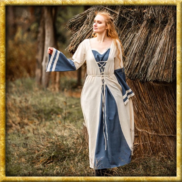Mittelalter Kleid Dorothea - Natur/Blau