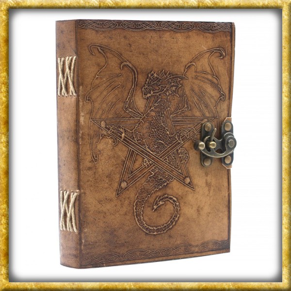 Notizbuch aus Leder Drache auf Pentagramm