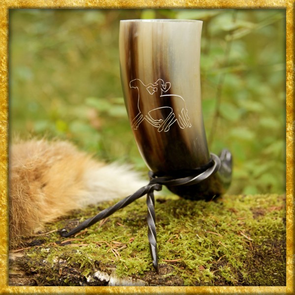 Verziertes Trinkhorn Odin auf Sleipnir und Ständer - ca. 250ml
