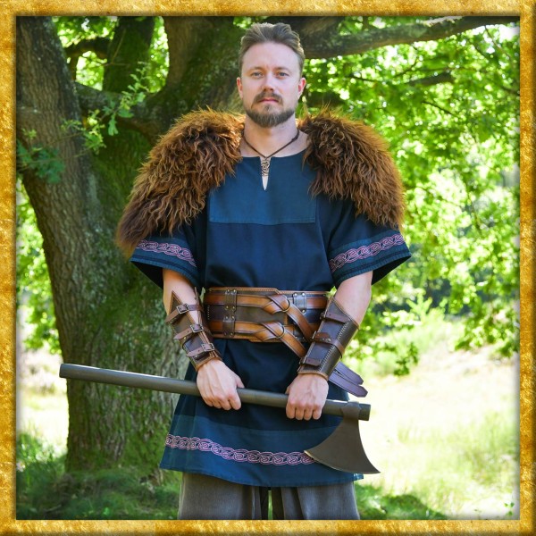 Mittelalter Tunika mit Stickerei Egil Used-Look - Blau