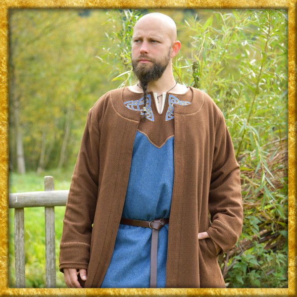 Gefütterter Wikinger Mantel Lennes aus Wolle Diamantköper - Braun