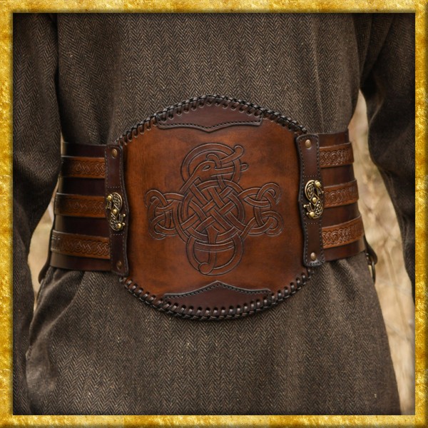 Wikinger Ledergürtel mit Prägung - Braun