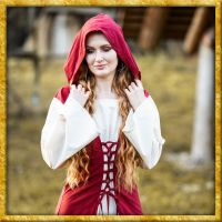 Mittelalterkleid mit Kapuze Genefe - Rot/Natur
