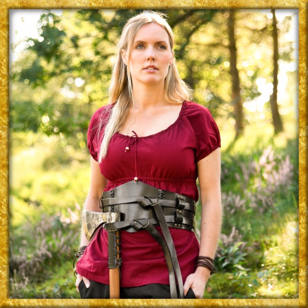 Mittelalter Bluse mit kurzen Ärmeln - Weinrot