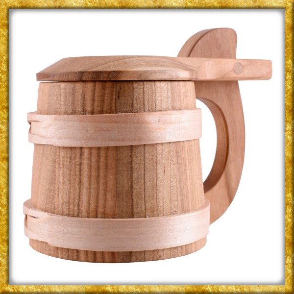 Bierkrug mit Klappdeckel aus Holz - ca. 0,5 Liter