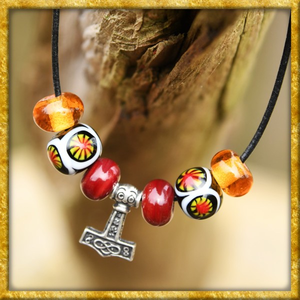 Wikinger Glasperlenkette mit Thors Hammer Anhänger