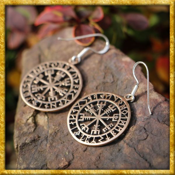 Ohrringe Vegvisir mit Runen aus Bronze