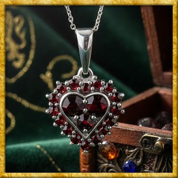 Halskette mit Herzanhänger aus Sterlingsilber mit roten Granatsteinen