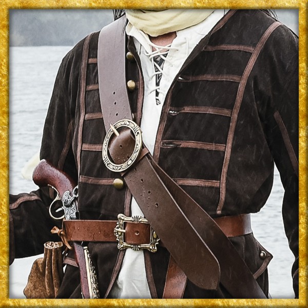 Piraten Quergürtel mit runder Schnalle - Braun