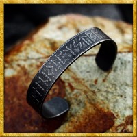 Breiter Wikinger Armreif mit Runen - Schwarz