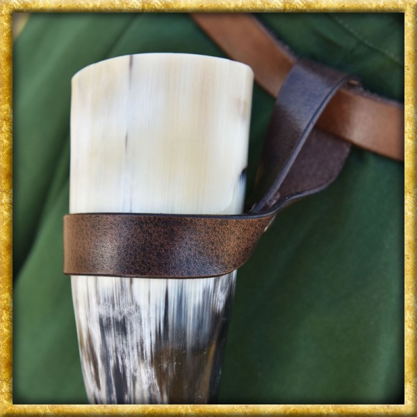 Einfacher Trinkhornhalter aus Leder - Braun