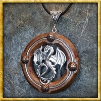 Mittelalter Halskette Silberdrache aus Irokoholz