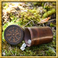 Würfelbecher Vegvisir aus Leder mit Deckel - Braun