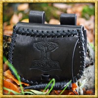 Kleine Gürteltasche aus Leder mit Thorshammer - Schwarz