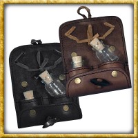 Tranktasche aus Leder mit 2 Flaschen - Schwarz