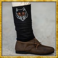 Wikinger Wadenwickel aus Wolle mit Fenrir-Stickerei - Schwarz