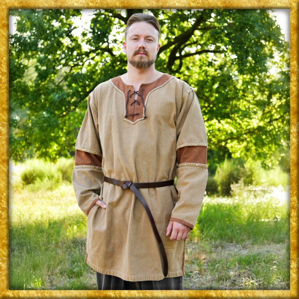 Mittelalter Tunika Sigval Used-Look - Beige/Braun