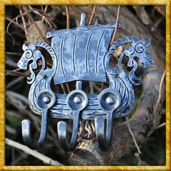 Geschmiedeter Wandhaken mit Wikingerschiff