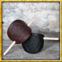 Kleine Wikinger Haarspange aus Leder mit Holzstift - Braun oder Schwarz