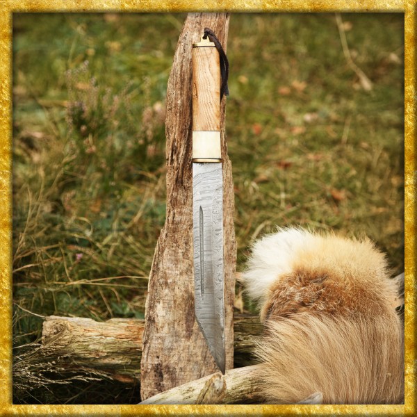 Skramasax aus Damaststahl mit Holz-/Knochengriff - Geschliffen