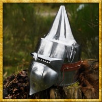 Beckenhaube mit Klappvisier und spitzer Kalotte aus 2mm Stahl