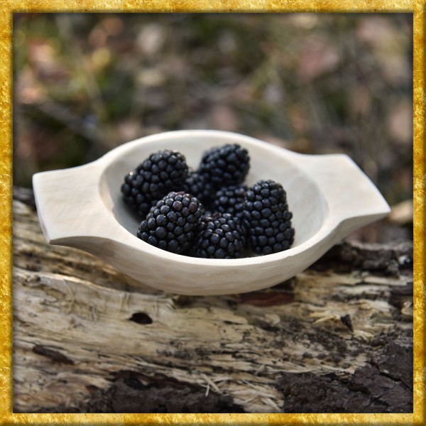 Mittelalter Holzschale mit Griffen - 16 x 10 cm