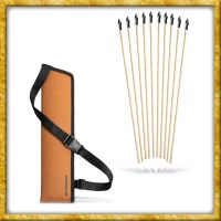 Set aus 10 Holzpfeilen mit Gummispitze und Köcher - 55cm