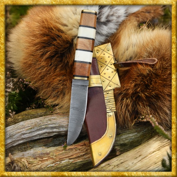 Wikingermesser aus Damaststahl mit Holz/Knochengriff - Geschliffen