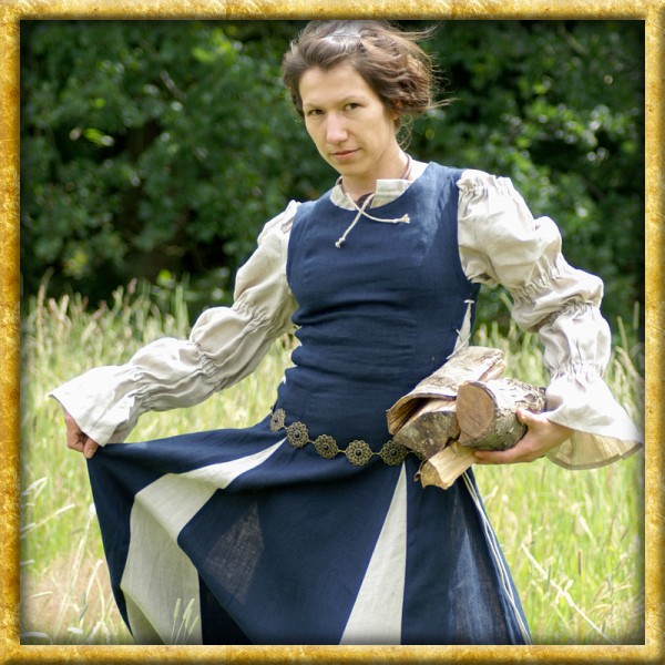 Mittelalter Leinenkleid mit beidseitiger Schnürung - Blau