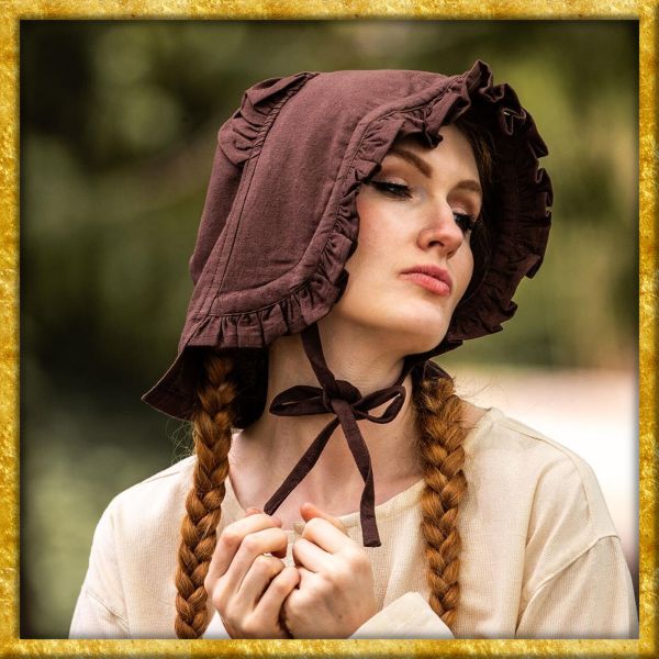 Damenhaube mit Rüsche - Braun