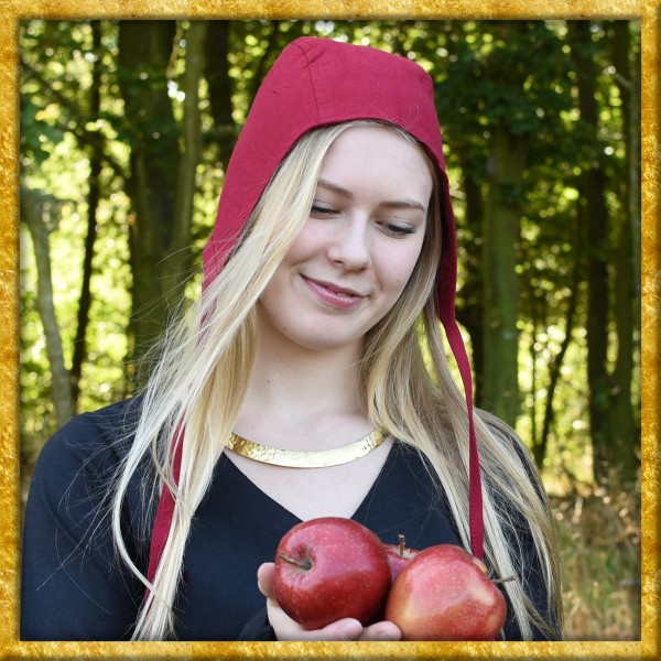 Mittelalter Bundhaube mit Bändern - Rot
